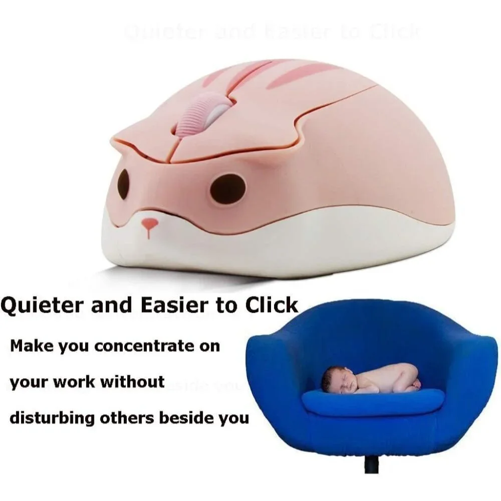 ✨Mouse Pink Wireless Cute Hamster Shape Less Portable Mobile Optical Laptop
